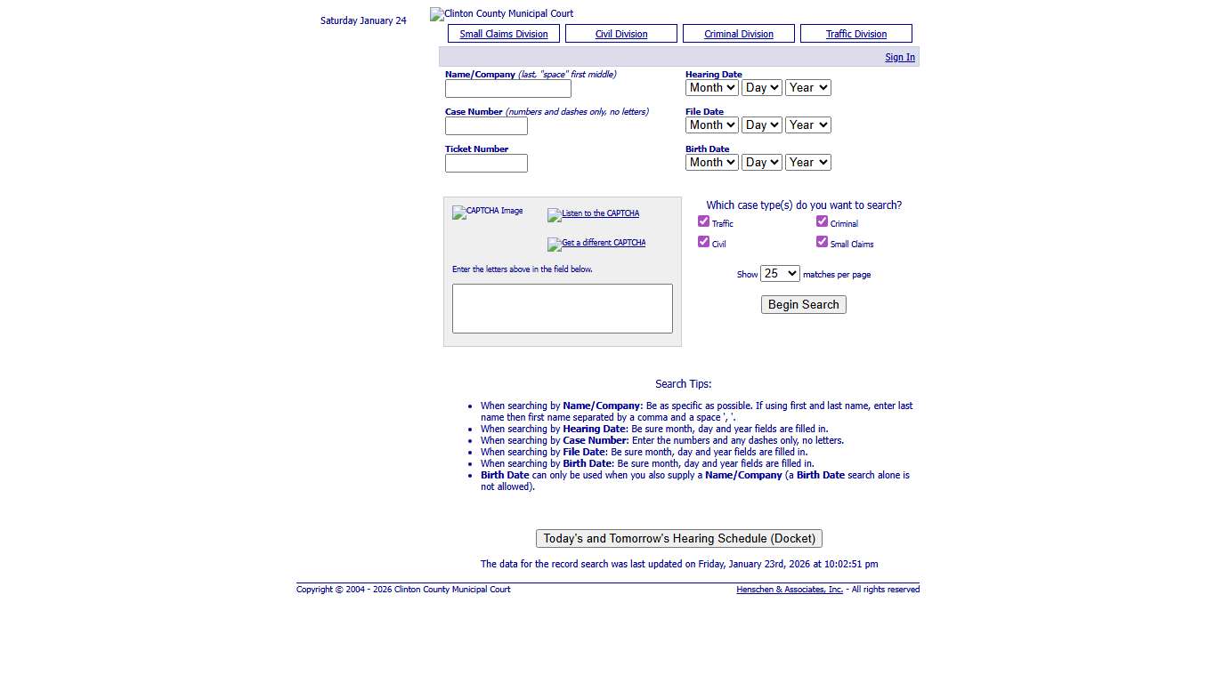 Clinton County Municipal Court - Record Search